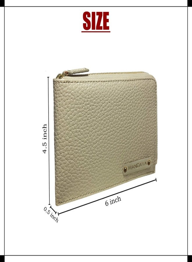 MANDAVA Women's/Ladies Small PU Leather Slim Compact Passport Holder Zipper Travel Wallet (Cream) - Image 4